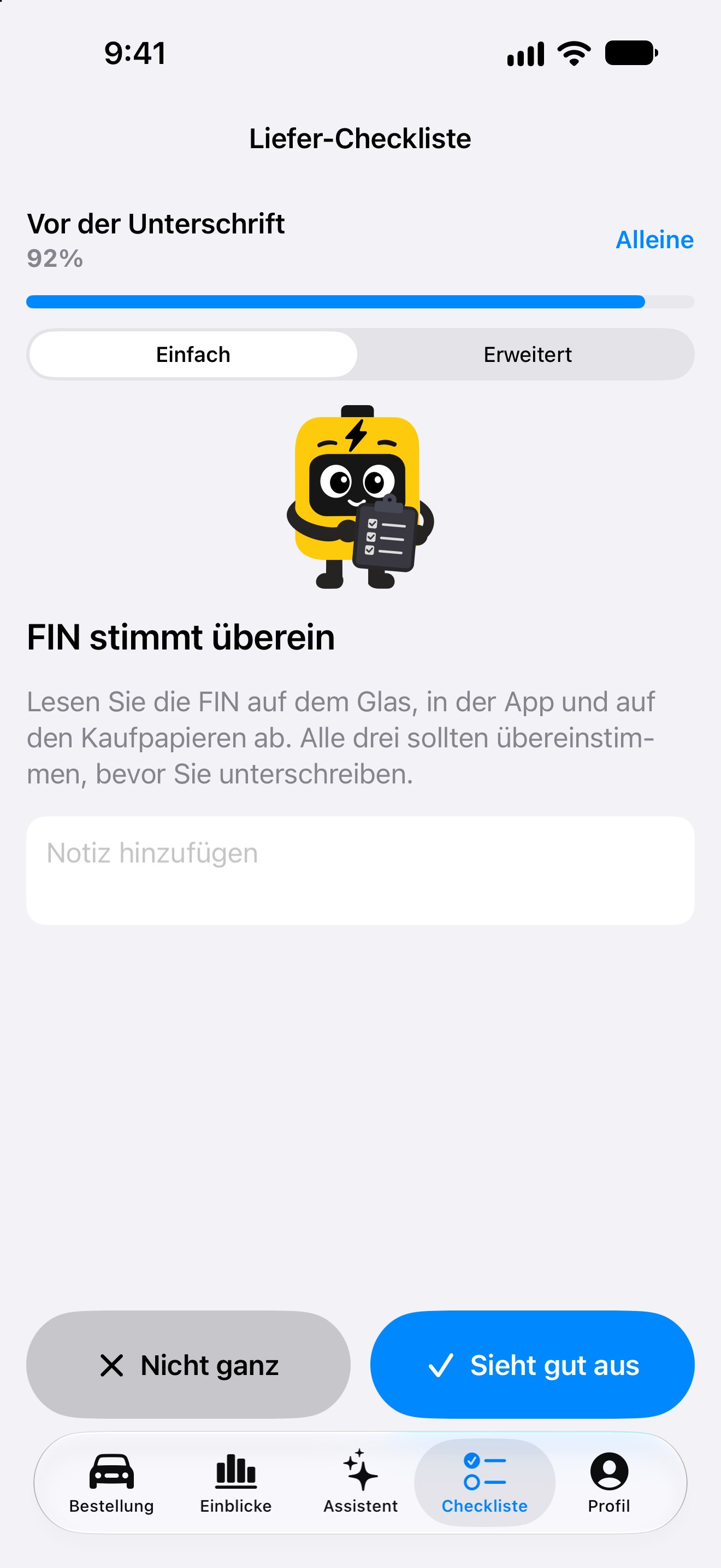 Checkliste zur Fahrzeugübergabe in der iPhone-App