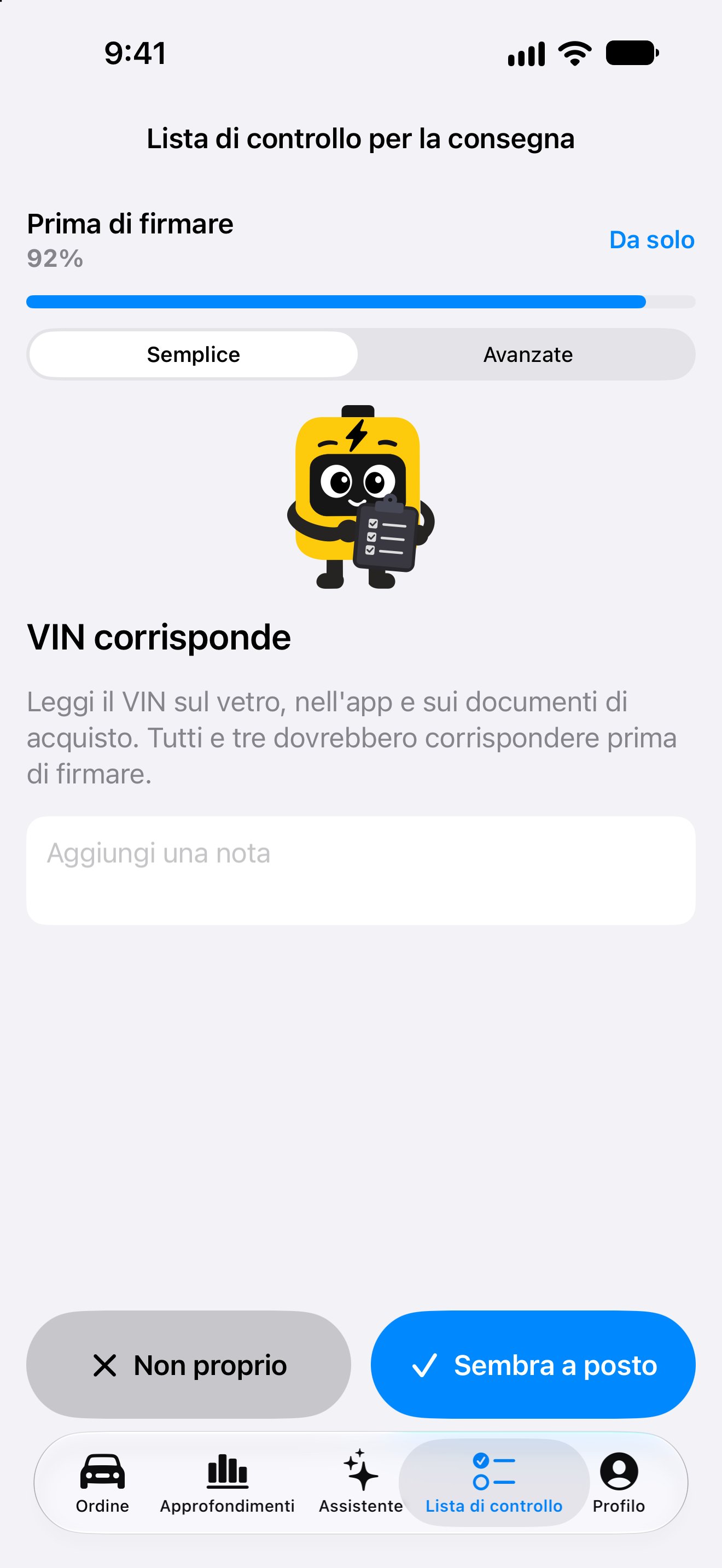 Checklist d’ispezione alla consegna nell’app iPhone